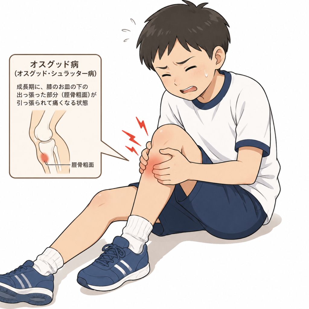 オスグッド(成長期の膝下の痛み):10~15歳の成長期の子供に多い